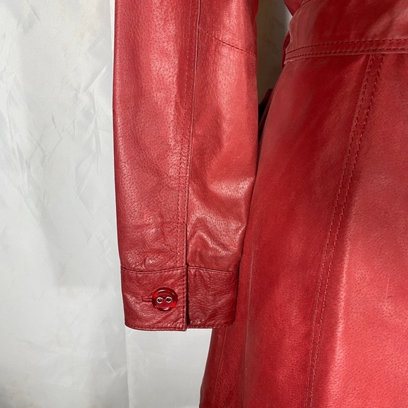 Vero Moda Red Real Leather Trench Coat - Picture 8 of 13